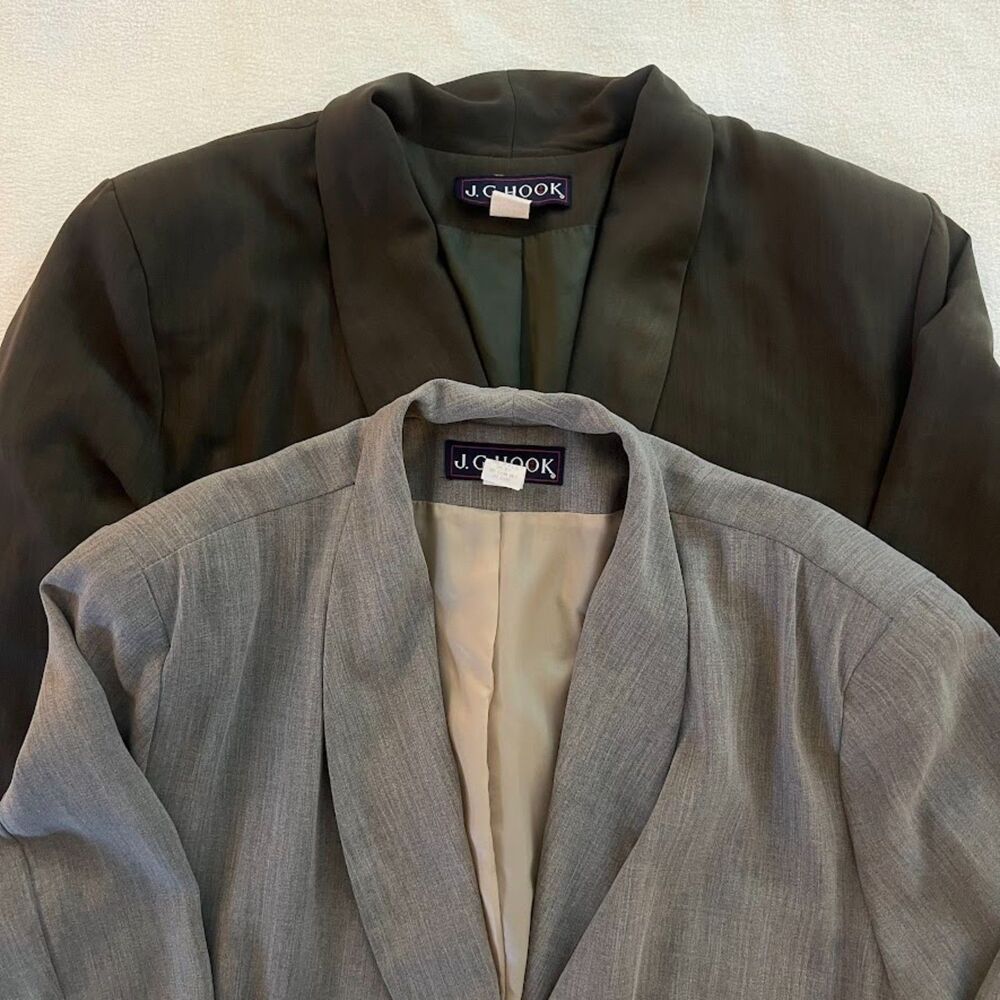 VTG JG Hook Women Blazer Lot Gray Olive Shawl Collar Corpcore Business, Size 26W